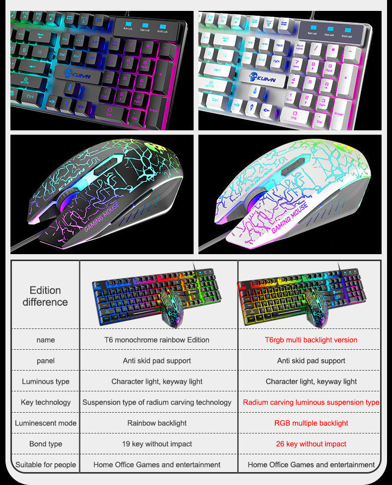 Kuiying T6RGB Luminous Keyboard And Mouse Set - Top10Discount