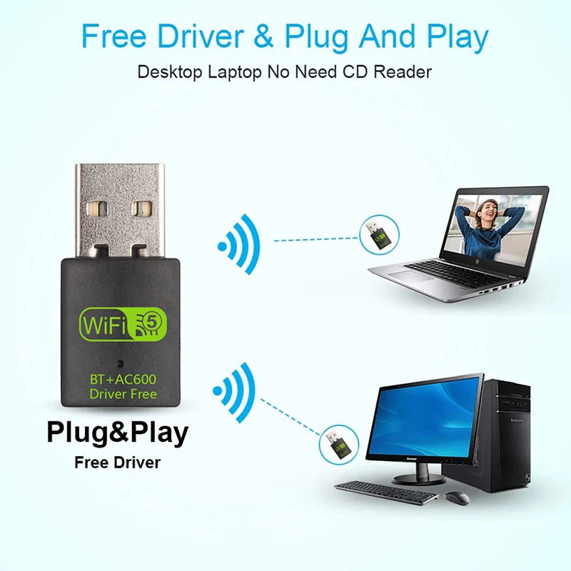 600M Dual-Band Wireless Network Card Drive Free 5G High-Speed Computer WiFi Receiver USB Bluetooth5.0 Wifi 2-in-1 - Top10Discount