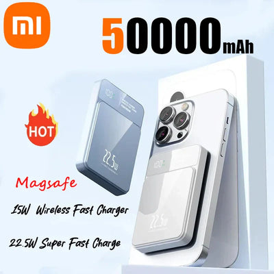 Xiaomi Ultra-Fast Magnetic Power Bank, 50000mAh, 15W Wireless Charger, 22.5W Super Fast Charge, Magsafe Compatible.