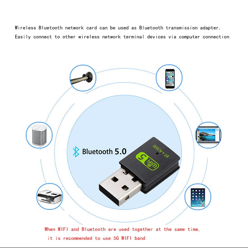 600M Dual-Band Wireless Network Card Drive Free 5G High-Speed Computer WiFi Receiver USB Bluetooth5.0 Wifi 2-in-1 - Top10Discount