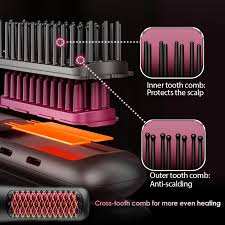 Hair Straightener Brush Hot Comb Ionic Straightening Brush with Anti Scald Fast Ceramic Heating Portable Hot Straightening Comb